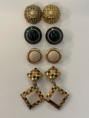 VTG Ginnie Johansen GJD 4-Pair Clip-On Earring Bundle - 80s/90s Glam